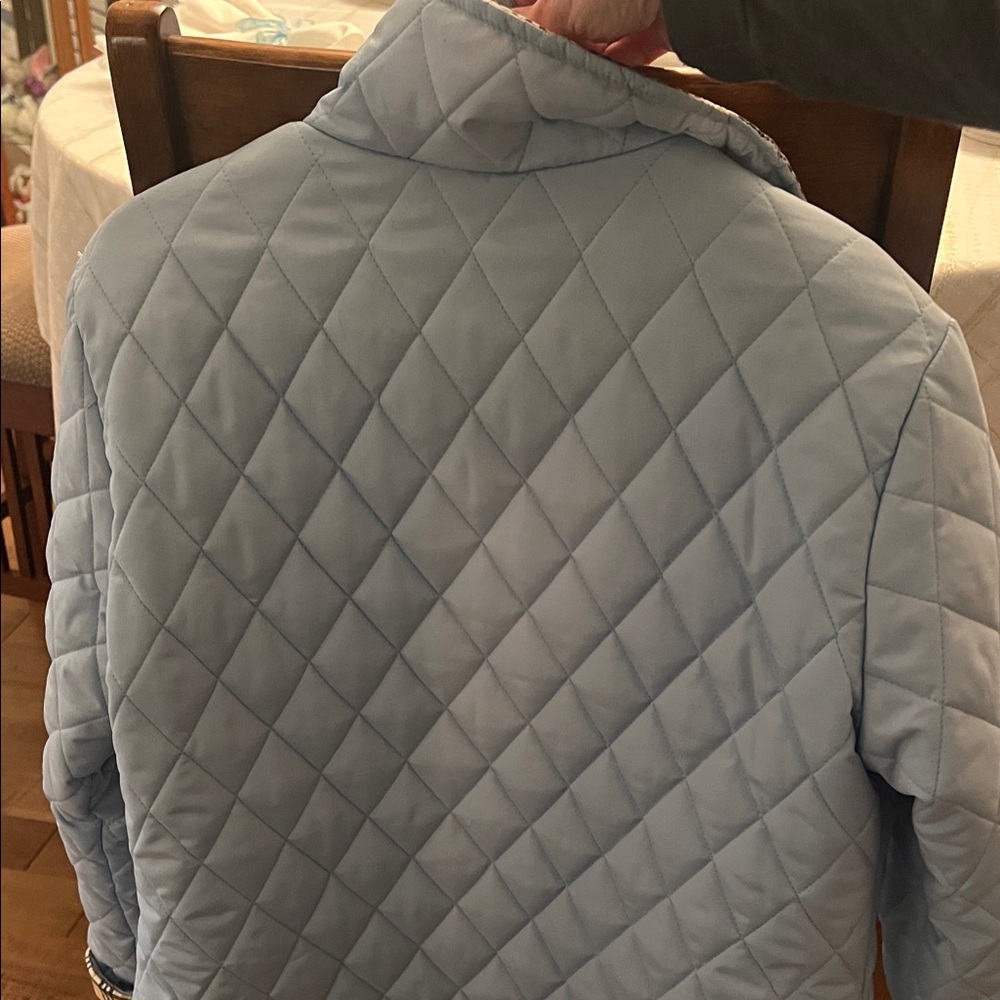 Light Blue Quilted Jacket with Plaid Lining - Picture 2 of 4